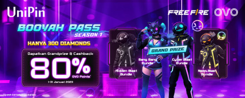 Promo Januari – Top up Diamonds Free Fire Pakai OVO & Beli Booyah Pass Season 1 - Fumes on Fire di UniPin Cashback 80% OVO Points!